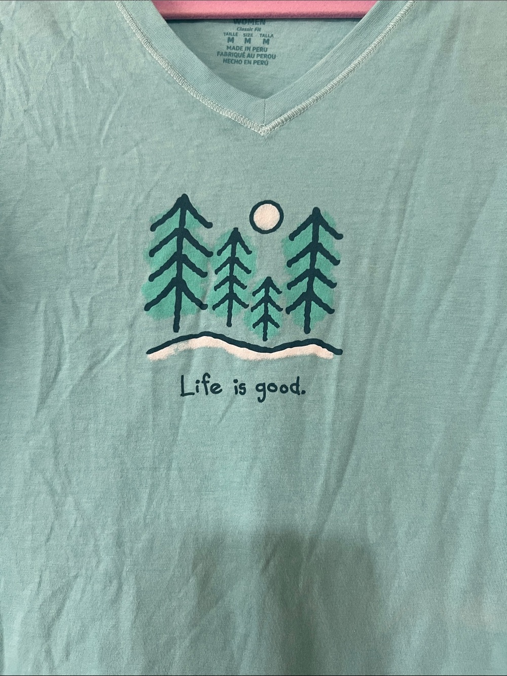 Life Is Good Turquoise V-Neck Long Sleeve Tee with Tree Graphic - Picture 2 of 7